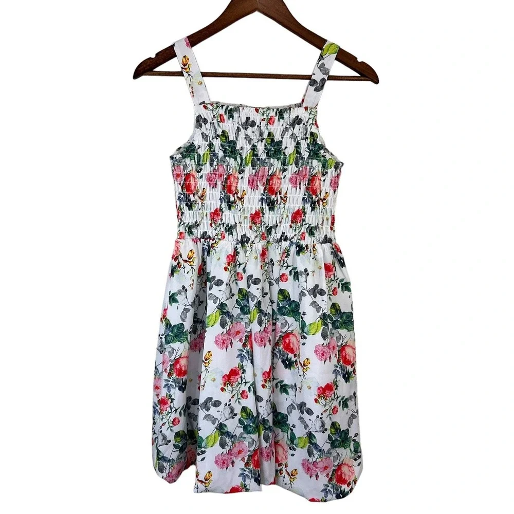 Blush by Us Angels Girls Dress 16 White Floral Smocked Sleeveless Fit & Flare‎
